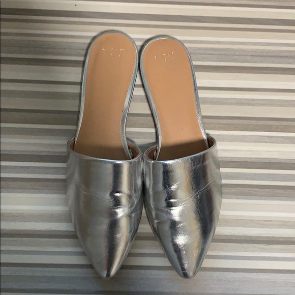 silver metallic mules